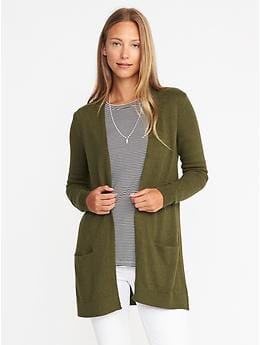 Open-Front Long-Line Sweater for Women - Olive Heather